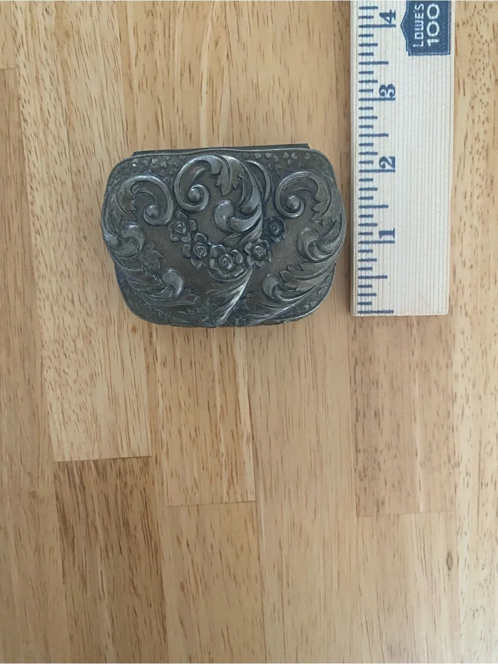 Vintage Ornate Silver-Tone Decorative Jewelry & Trinket Box with Red lining